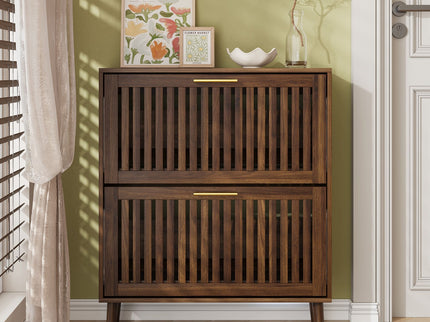 Medieval Modern Shoe Cabinet With 2 Flip Drawers And Fence Design