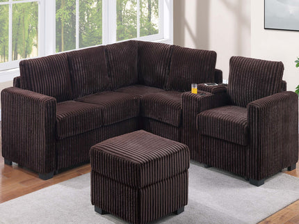 Contemporary L-Shaped Sectional Set With USB Console & Ottoman