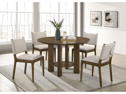 Crispin - 5 Piece Round Dining Table Set With Upholstered Chairs - Brown