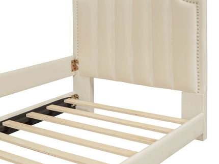 Upholstered Daybed With Classic Stripe Shaped Headboard