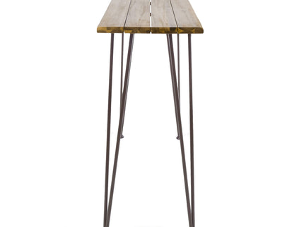 Outdoor Bar Table With Wood Tabletop And Iron Hairpin Legs - Black / Teak