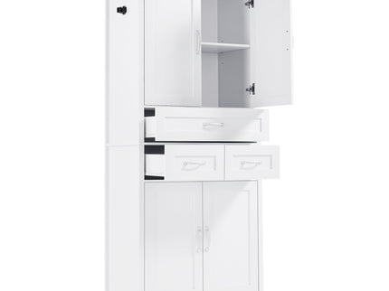 Tall Bathroom Storage Cabinet With 4 Doors 3 Drawers Adjustable Shelves - White