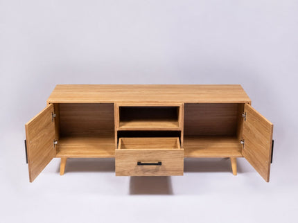 TV Stand For TVs Up To 60" With 2 Doors, 1 Drawer And 1 Open Shelf - Oak