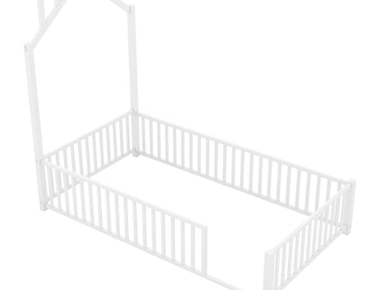 Metal House Platform Bed With Guardrail And Chimney