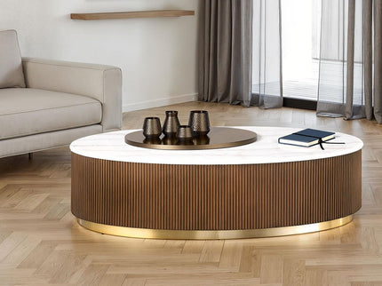 Oval Cocktail Table - Brown / Gold / White