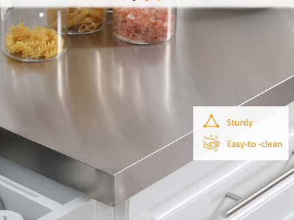 Homcom - Rolling Kitchen Island With Storage, Portable Kitchen Cart With Stainless Steel Top, 2 Drawers, Spice, Knife And Towel Rack And Cabinets