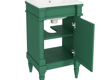 Bathroom Vanity With Sink, Compact Storage Cabinet With Door, Adjustable Shelf, Rectangular Style - Green