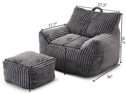 Giant Bean Bag Chair With Armrests And Footstool