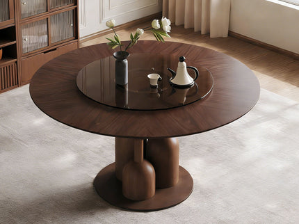 Round Dining Table With Lazy Susan For Living Room - Walnut