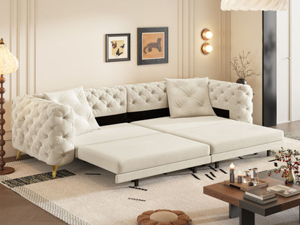 3 In 1 Convertible Sleeper, Deep Seat Pull Out Sofa Bed, Button Tufted