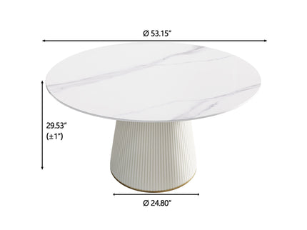 Modern Artificial Stone Round Plywood Base Dining Table, Can Accommodate 6 People, (Not Including Chairs) - White / Beige