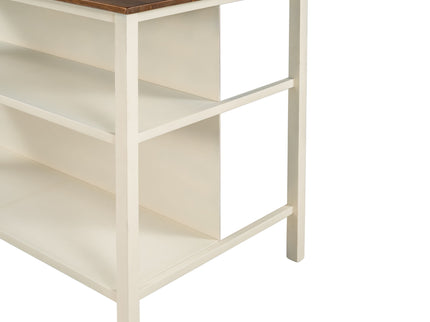 Rustic 3 Piece Stationary Kitchen Island Set With 2 Seatings, With 2 Open Shelves