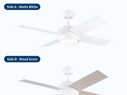 Ceiling Fan With Remote Control, Reversible DC Motor, 6 Speeds, 3 Dimmable LED, Quiet Timer For Indoor - White