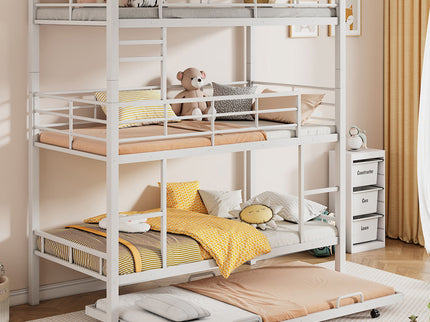 Triple Bunk Bed With Trundle, Heavy Duty Steel Construction