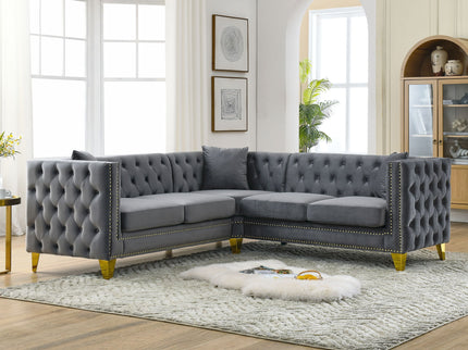 L-Shaped Corner Sofa, 5 Seater Sectional With Tufted Design