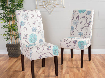 Contemporary Dining Chair Set With Rubberwood Legs - White / Blue