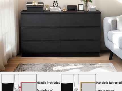 6 Drawer Dresser With Spacious Countertop And Concealed Handles