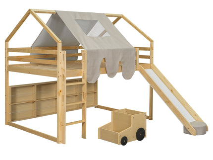 Loft Bed With House Shaped Frame And Tent