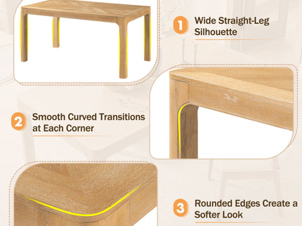 Rectangular Dining Table With Parquet Top, Rounded Corners