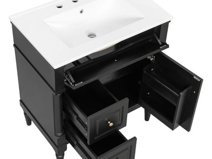 Modern Bathroom Vanity With Sink, Freestanding Cabinet With Flip Drawer & Adjustable Shelf