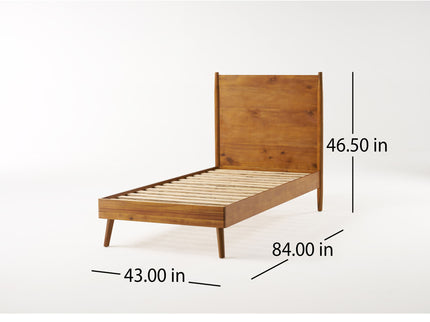 Okioki - Mid-Century Natural Stained Solid Acacia Wood Bed