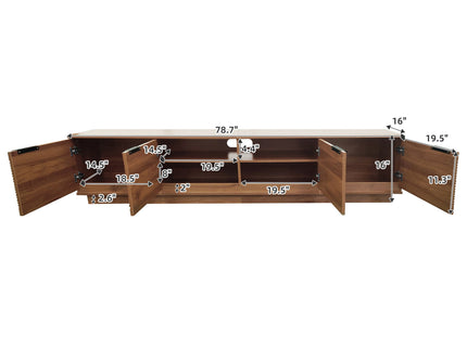 TV Stand, Entertainment Center With Fluted Door & Cable Management, Soft Closing Hinges - Walnut