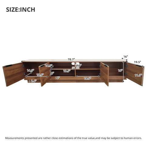TV Stand, Entertainment Center With Fluted Door & Cable Management, Soft Closing Hinges - Walnut
