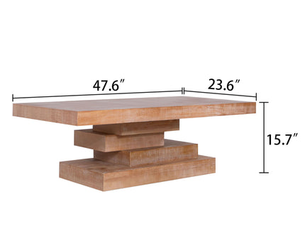 Modern Rustic Coffee Table, Rectangular Center Table For Living Room - Natural Wood Wash / Rustic