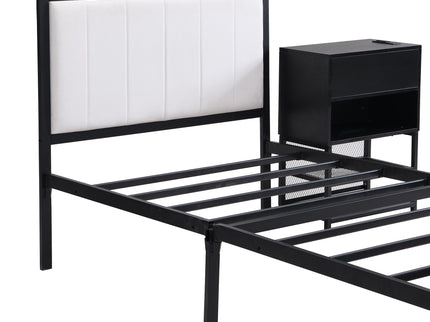 Platform Bed With 2 Tier Storage Shelves, Storage Cabinet