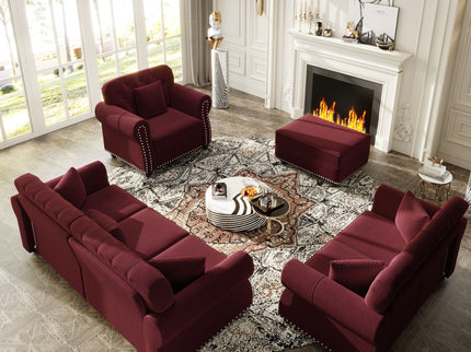 Upholstered Sofa Set With Nailhead Trim And Rolled Armrests, Includes Pillows
