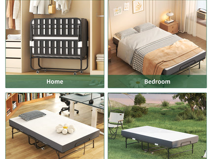 Twin Wide Folding Bed For Tall People, Extra Long & Wide Rollaway With Memory Foam, Heavy-Duty - Black