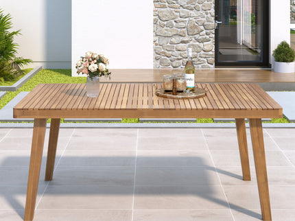 Outdoor Dining Table With Slatted Top, Ideal For Patio