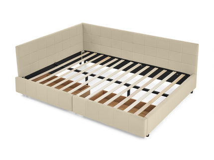 Mid-Century Storage Upholstered Tufted Bed Frame With Backrest And Armrests