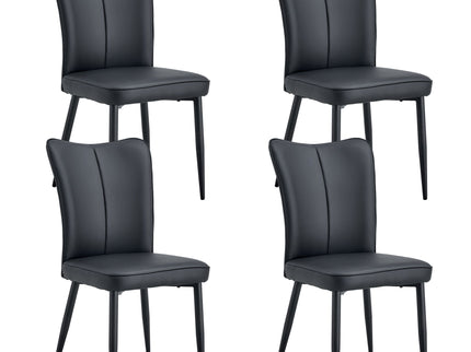 Modern Chair Set 4 Pieces With Vertical Backrest Design For Kitchen And Living Rooms - Black