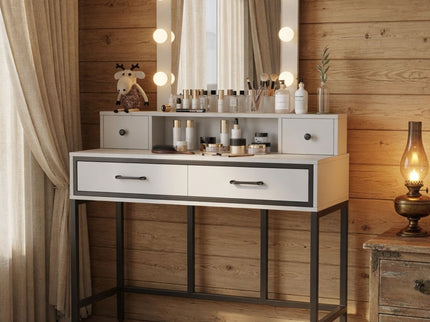 Vanity Desk With 3 Color Lighted Mirror And 4 Drawers