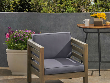 Outdoor Acacia Wood Patio Chair With Fabric Cushion