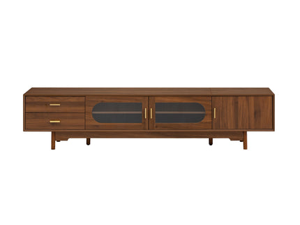 Modern TV Stand With Fluted Glass Doors & 2 Drawers