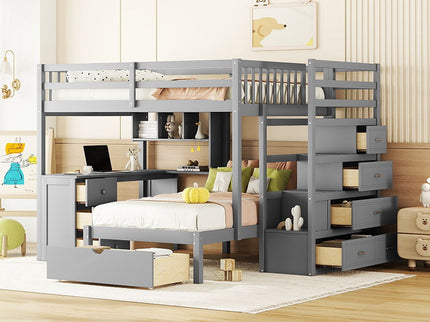 Bunk Bed With Desk, Drawers And Shelves