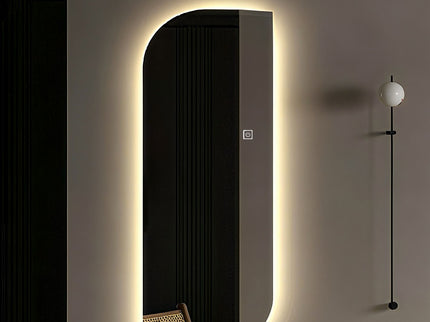 Irregular Shape LED Full Length Wall Mirror With 3 Color Dimmable Lighting - Silver