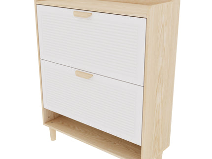 Shoe Storage Cabinet With 2 Flip Drawers, Compact Entryway Organizer - Natural / White