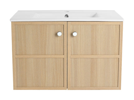 Wall Mounted Bathroom Vanity With Ceramic Sink And 2 Soft Closing Doors