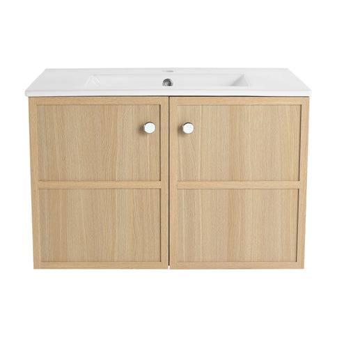 Wall Mounted Bathroom Vanity With Ceramic Sink And 2 Soft Closing Doors
