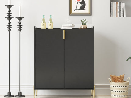 Wine Bar Cabinet With Adjustable Shelf, 2 Door Sideboard With Soft-Closing Hinges And Feet