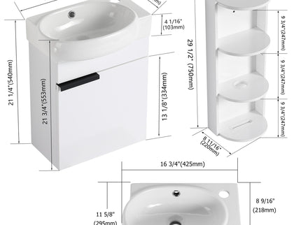 Wall Mounted Bathroom Vanity With Sink And Storage Rack, Soft Close Doors