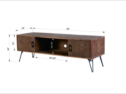 Industrial Style Reclaimed Wood Media TV Stand With Storage Cabinet For Living Media Room - Natural