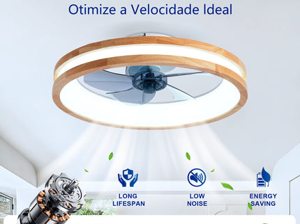 Ceiling Fans With LED Light Source And Remote Control, 3000 - 6500K Dimmable, 6 Speeds, Quiet DC Motor For Living Room - Natural Wood / White