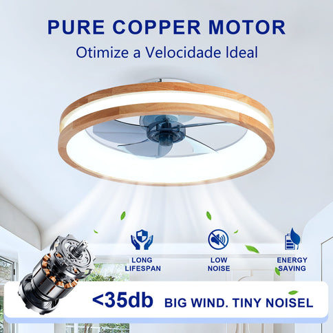 Ceiling Fans With LED Light Source And Remote Control, 3000 - 6500K Dimmable, 6 Speeds, Quiet DC Motor For Living Room - Natural Wood / White