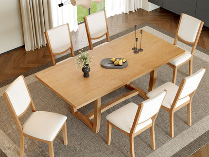 Rectangular Extendable Dining Table Set With 6 Upholstered Chairs