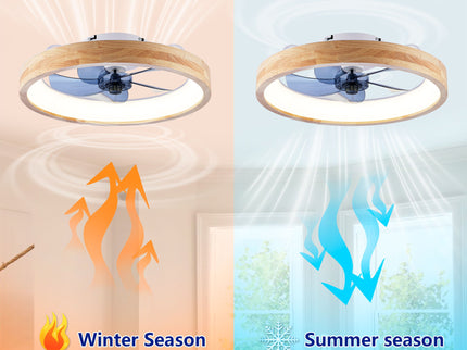 Ceiling Fans With Lights And Remote, 3000 - 6500K Dimmable Flush Mount LED Fan Light, 6 Speeds, Quiet DC Motor For Living Room - Matte White / Natural Wood
