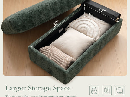 Oversized Chaise Lounge Indoor Rabbit Fur Sofa Bed With Storage Ottoman And Armrests Cup Holders With Deep Seat